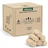 Log Barn Natürliche Anzündwolle - 500 Stück, Öko Anzünder Holzwolle für Holzöfen, Pizzaöfen, offene Feuer, Kaminanzünder und Grillanzünder - Echtes Log Barn Anfeuerholz (500 PC)