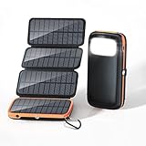 CONXWAN Solar Powerbank 26800mAh Solarladegerät mit 4 Solarpanel und 3 Ausgängen, USB C Externer Akku Tragbares Ladegerät für Outdoor Camping, Wandern