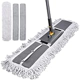 MASTERTOP Bodenwischer Breit, 90cm Groß Wischmop mit Aluminium Stiel und 3 Moppkopf, Industrieller Wischer, Nass und Trocken