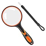 Vicloon Lupe, 10X Leselupe Handheld Lupe, 75mm Handlupe Hohe Klarheit Lupe für Senioren Kinde Vergrößerungsglas mit Lanyard und Weichgummigriff Handleselupe für Zeitungen, Lesen, Insekten - Orange