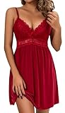 Tomkids Sexy Dessous für Damen Babydoll Unterwäsche Set Nachthemd mit Spitze Reizwäsche für Hochzeitsnacht & Valentinstag, Erotische Nachtmode in S-XXL