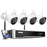 ANNKE WS500 5MP WLAN Überwachungskamera Set Aussen 8CH 5MP NVR mit 1TB HDD + 4 Pcs 5MP Funk Kameras mit 2T2R MIMO-Antennen unterstützt 30m EXIR 3.0 Nachtsicht, H.265+ Videoformat, Audioaufnahmen