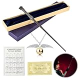 XPJBKC Harry Potter Zauberstab, 35CM Zauberstab Harry Potter mit Stahlkern, Zauberstab aus Harz mit Zauberspruch-Karte, Halskette und Stationsticket, Zauberstäbe für Spielzeug Cosplay