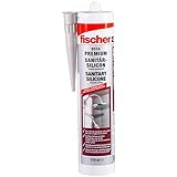 fischer Premium-Sanitärsilikon, Silikon zum Abdichten & Verfugen im Sanitär- und Küchenbereich, Kartusche für zahlreiche Anwendungen und Baustoffe, Langzeitschutz vor Schimmel, 310 ml, transparent