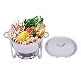 whsiodj Edelstahl Scheuerschale 5L Bain Marie Buffet Wärmehalteplatte Spiegelpoliert 22lbs Tragkraft Kippsicher Stapelbar mit Brennpaste Behälter für Catering Hotel Festbankett​ (Silber)