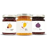 FOODOKO FINEST - Gourmet Chutney Set für Feinschmecker | Spicy Mango Chutney, Lila Feigen Chutney, Zwiebel und Himbeere Chutney (3x180g)