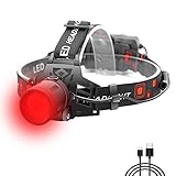 Stirnlampe Rotlicht, WESLITE 1000 Lumen Kopflampe Rotlicht Extrem Hell Stirnlampe LED Wiederaufladbar mit Rotlicht Zoombar Outerdo Stirnlampe Rot für Jagd Nachtsicht Astronomie Camping