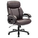 COLAMY XXL Chefsessel[181kgs] - Hochlehner Bürostuhl Leder mit verstellbaren Armlehnen& strukturierter Rückenlehne - Extra breiter Sitz (59cm) für Homeoffice und Büro, Braun