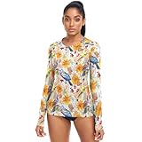 Rashguard-Shirts für Damen, LSF 50+, Sonnenschutz, Strand-Shirts, Badeanzug für Outdoor, Tauchen, Wandern, Vintage-Vögel und Blumen, S