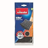 Vileda Glitzi Power Inox, Stahlschwamm gegen hartnäckige Verschmutzungen, länger haltbar, hygienische Reinigung, Härtegrad 3, 2er Pack