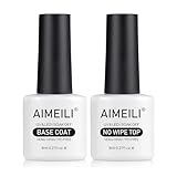 AIMEILI UV LED Gellack Gel Nagellack Base & No Wipe Top Coat Unterlack & Überlack Set Gel Polish 2×8ml