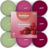 Bolsius - 18 Duft theelichter - Granatapfel - Brenndauer von 3,5 Stunden - Durchmesser 38 mm – Natürliche Extrakte – Enthält Veganes Wachs – Ohne Palmöl, Cranberry
