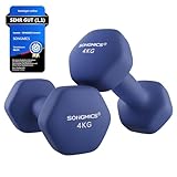 SONGMICS Hanteln, 2er Set, 2 x 4 kg, Hantelset, Kurzhanteln, Hexagon, Neopren-Beschichtung, Krafttraining, Workout, Fitnesstraining, für Zuhause, hafenblau SYL908Q01