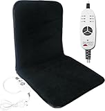 Delindo Lifestyle Beheizbare Bürostuhl Sitzauflage, 43x94 cm, Stuhlkissen für Gesäß und Rücken mit 3 Temperaturstufen, 2 Heizzonen, Schwarz