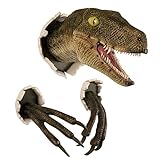 FSDADSA Dinosaurier Kopf Wandbefestigte Skulptur Dekoration Burst Hängende Dino Tyrannosaurus Kopf Skulptur Wandkunst 3D für Home Decor (Yellow)