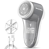 BEAUTURAL Fusselrasierer, Wiederaufladbarer Flusenentferner Elektrisch, 6-Klingen Wollrasierer mit 9000 U/min Leistungsstark für Kleidung Polster Decken Textilien