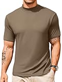 Vssjavun Herren Rollkragen-T-Shirt, kurzärmelig, weich, lässig, Pullover, Top, schmale Passform, einfarbig, Basic-Unterhemden, Braun, Mittel