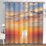 Boceoey Vorhänge Ozean, Verdunkelungsvorhang Sonnenuntergang mit Ösen, Vorhang Blickdicht für Schlafzimmer Wohnzimmer, Strand Muster Gardinen Deko 2er Set 245 x 140 cm (HxB) X-928