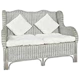 vidaXL Sofa 2-Sitzer Zweisitzer Loungesofa Rattansofa Sitzmöbel Designsofa Sessel Wohnzimmersofa Grau Natur Rattan Leinen 120x84x90,5cm
