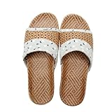 FRCOLOR Damen Sommer Hausschuhe mit Dicker Sohle Offene Zehen Bedruckte Flache Slipper Rutschfest Atmungsaktiv Bequem für Drinnen und Draußen Modisch in Grün