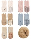 Domee Baby Wintersocken Frottee Stoppersocken Dicke Baumwolle 5er-Pack Süße Tiere 3-12 Monate (Herstellergröße S)