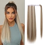 OUFEI Pferdeschwanz Ponytail Extension Ascheblond Gemischt Lang Gerade Synthetisch Extensions Zopf Klettverschluss Natural Pferdeschwanz Haarteil für Damen-24Zoll