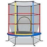 COSTWAY Ø165cm Gartentrampolin mit Sicherheitsnetz, Trampolin bis 135KG belastbar, Indoor-/Outdoortrampolin für Kinder ab 3 Jahre (Bunt, Ø165x165cm)