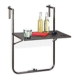 Relaxdays Balkonhängetisch klappbar, 3-Fach höhenverstellbar, Rattan-Optik, wetterfest, Tisch BxT 59,5 x 36 cm, braun