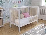 Love For Sleep Babybett Beistellbett 120x60cm mit Sicherheitsbarriere Umwandelbar Weiß-Kiefer Luca Kinderbett Baby Bett Holz - Kinderbett Babybett, Mitwachsend Gitterbett Baby Bed