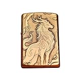 Windfestes Feuerzeug mit weicher Flamme und klassischem Messing-Finish mit nachfüllbarem Vintage-Klappdeckel, Elegantes tragbares Tischfeuerzeug, for Männer