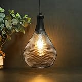 Hängelampe Schwarz, Batteriebetriebene Dekorative Pendellampe, Metallkäfig Batterielampe mit 6 Stunden Timer für Bar Schlafzimmer Gartenpartys Terrasse Innen Außen Wohnzimmer (Rund)