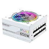 UNYKAch ATX ATLIUS 650W White Full Modular Netzteil mit RGB-Beleuchtung, 90% Effizienz, 120 mm Lüfter, extrem leise und Überstromschutz