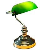 INNOVATE® Bankerlampe Grün – 36cm hohe Bürolampe E27 – englische Retro Schreibtischlampe Messing – 1,5m Kabel mit Kippschalter und Eurostecker – Bibliothekslampe Lampenschirm Glas Grün