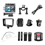 Yuanpgky Wasserdichte 5K Action Kamera mit 2 0 Zoll Touch LCD und 1 44 Zoll Frontbildschirm, 30 FPS Video, Zeitraffer, Zeitlupe