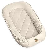 PIMKO Multifunktionale 2seitig Babynest Kuschelnest Kokon für Babys Nestchen antiallergischre Neugeborene Kokon 55 x 90cm Velvet - Beige mit Klappe