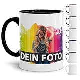 Tasse selbst individuell gestalten/Personalisierbar mit eigenem Foto bedrucken/Fototasse/Motivtasse/Werbetasse/Firmentasse mit Logo/Innen & Henkel Schwarz