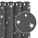Deconovo gardinen Verdunkelung für Schlafzimmer Thermo gegen Kälte Thermo Vorhänge mit Ösen Vorhänge mit Muster Sterne, 160x132 cm(HöhexBreite), Dunkelgrau, 2er Set