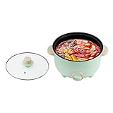 LGODDYS Elektrische Hot Pot 3L Tragbare Mini Antihaft Multikocher mit Deckel Kocher Bratpfanne Ramen Topf 800W 3 Leistungsanpassungen Suppentopf für Steak/Nudeln/Suppe/Ei/Hafer (Grün)