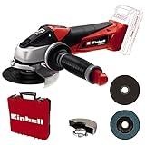 Einhell Akku Winkelschleifer TE-AG 18/115 Li-Solo Acc Power X-Change (18 V, 115 mm Scheibendurchmesser, 28 mm Schnitttiefe, Softstart, inkl. Scheibe, ohne Batterie), Rot, Schwarz, Silber