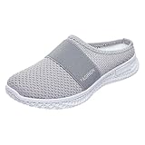Damen-Turnschuhe, Sommermode, halbgewickelt, gestreift, Netz-Sneaker, bequem, lässig, Hausschuhe, Damenschuhe, grau, 40 EU
