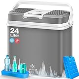 KESSER® 24 Liter Kühlbox | KÜHLT und WÄRMT | Thermo-Elektrische Kühlbox | inklusive 2X Kühlakku & Getränkehalter | 12 Volt und 230 Volt | Mini-Kühlschrank | für Auto und Camping | EEK E | Grau