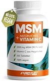MSM 2000mg pro Tag + natürliches Vitamin C - 365 Tabletten mit Methylsulfonylmethan - kompakteres MSM Pulver als bei MSM Kapseln - hochdosiert mit 1000 mg pro MSM Tab - vegan & ohne Zusatzstoffe