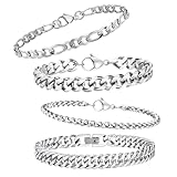 KERANEET 4 Stück Armband Herren Silber Edelstahl Armband...