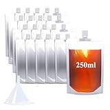 Cloudslucky 20 Stück 250ml Trinkbeutel Mit Trichter,Wiederverwendbar Transparent Kunststoff Getränke Beutel,Auslaufsicher,Ideal fr Saft,Wein,Picknicks,Camping, Reisen, Festivals, Partys
