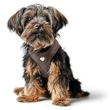 HUNTER Hundegeschirr Love, Farbe: braun, weiches Rindsleder, atmungsaktive Mesh-Polsterung, Herz handgenäht, hoher Komfort, Made in Germany, Größe: XXS-XS