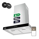 CIARRA CBCS6102 A+++ Dunstabzugshaube 60cm Umluft 650m³/h mit CBCF003 Aktivkohlefilter Touch-Bedienung 4 Stufen Inkl. Booster Abluft Wandmontage Abzugshaube Edelstahl Silber