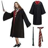 IKIJM Harry Kostüm Herren Umhang: Erwachsene Costume Magier Robe - Halloween Wizard Kostüme für Cosplay Carnival Fancy Dress mit Cape Zauberstab Krawatte