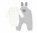 Petit Bateau Ensemble salopette bébé rayure marinière et body imprimé
