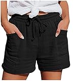 Nuaoxyeu Kurze Hosen Damen Shorts Damen Sommer Musselin Leinen Kurze Hose Baggy Beach Shorts Mit Taschen Elastische Taille Stretchy Gerades Bein Bermuda Low Waist