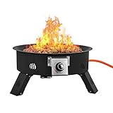 Onlyfire Tragbare Gas-Feuerstelle mit 4kg Lavastein, Ø 49 cm Outdoor Feuerstelle Gas mit höhenverstellbarem Fuß, Feuerschalen für Camping Lagerfeuer Picknick Hinterhof